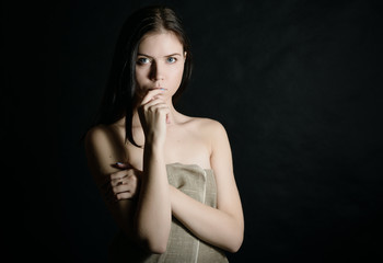 Obraz premium Portrait of beautiful young woman. Selective focus.