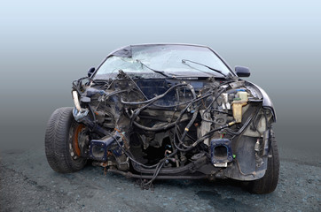 The car after the accident is a front view, without an engine.