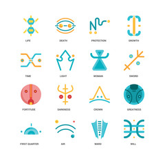 Simple Set of 16 Vector Icon. Contains such Icons as Will, Ward, Air, First quarter, Greatness, Life, Time, Fortitude, Woman, undefined, undefined. Editable Stroke pixel perfect