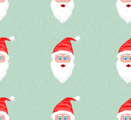 High Resolution illustration seamless pattern of Santa Claus face against snow flakes light blue background Merry Christmas and New Year Winter season greeting