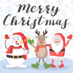Fototapeta na wymiar Merry Christmas. Santa, deer and snowman