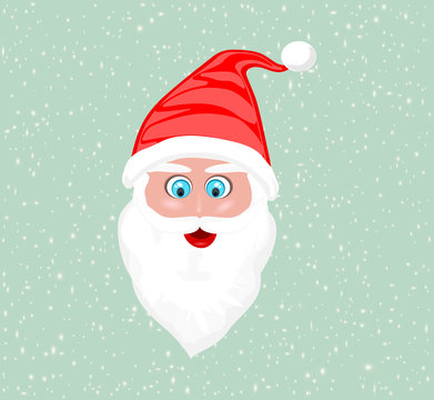 Santa Claus face against snow flakes light blue background vector Illustration Merry Christmas and New Year Winter season greeting vector illustration
