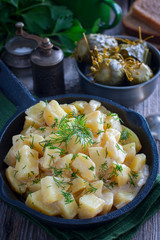 fresh potatoes cooked in sour cream, selective focus