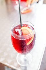 A glass of cold sangria