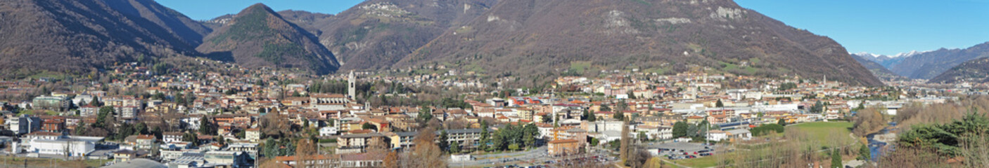 Fototapeta na wymiar Albino, Bergamo, Italy. Aerial landscape view of the town