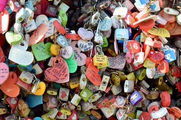 Love locks in Seoul, South Korea, symbolising lasting relationships