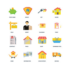 Set Of 16 icons such as Moving, House repair, Information, Home,