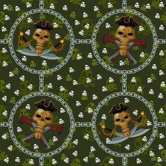 Seamless pattern on the pirates theme. For decoration, wrapping, print or advertising. 