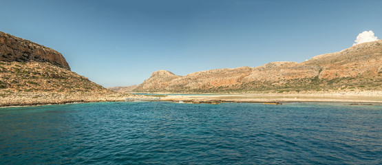 Mediterranean islands in the background of a blue sky panorama