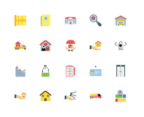 Set Of 20 icons such as Pin, Moving truck, Key, House, Garage, M