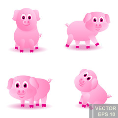 Pig. Animals For your design. Set. Cartoon character. Bright.