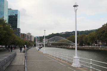 The Zubizuri bridge and embankment in Bilbao