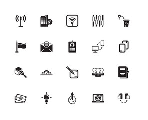 Fototapeta premium Simple Set of 20 Vector Icon. Contains such Icons as Rearrange, Two Post It, Bad Idea, Line Chart Statistics, Dollar Bills, Settings, Group Avatar, Flag. Editable Stroke pixel perfect