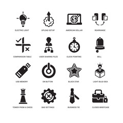 Simple Set of 16 Vector Icon. Contains such Icons as User Sharing Files, Bad Settings, Tower from a chess set, Upload Setup, Rearrange. Editable Stroke pixel perfect
