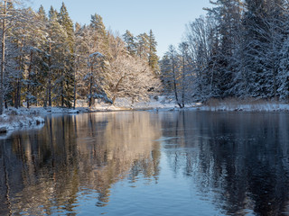 River in winter. Farnebofjarden national park in Sweden.