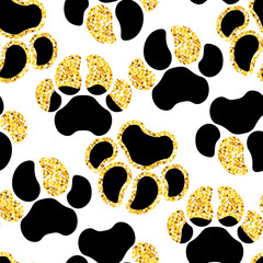 Vector semless golden sparkle pattern with dogs theme elements