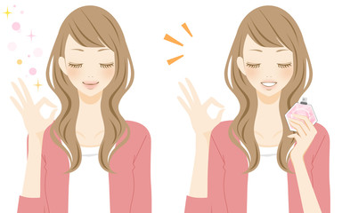 アロマ 香水瓶を持つ笑顔の女性