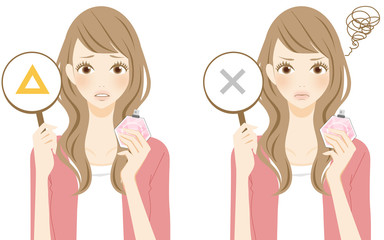 クレームを訴える女性　怒る　迷惑　香水トラブル
