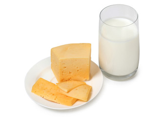 Cheese with milk on white background
