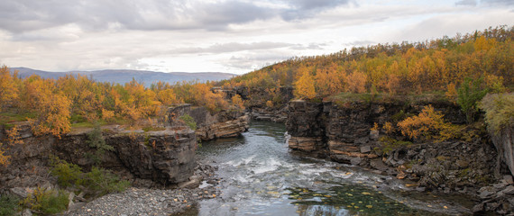 River in autumn. Abisko national park in Sweden.