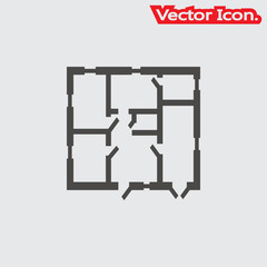 House plan Icon isolated sign symbol and flat style for app, web and digital design. Vector illustration.