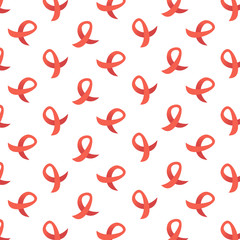 World AIDS day awareness red ribbon sign seamless pattern medical prevention breast cancer isolated flat