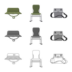 Vector illustration of fish and fishing sign. Collection of fish and equipment vector icon for stock.