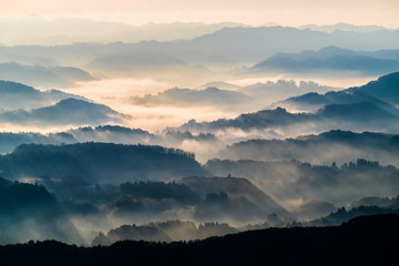 Morning view from Kanou mountain at Chiba, Japan. This is a combination of a fog and sunlight.