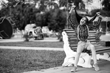 Girl in a clown makeup black and white