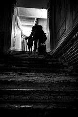 Long stairs with baby and mum helping