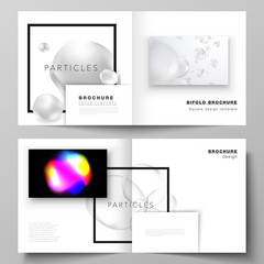 Vector layout of two covers templates for square design bifold brochure, magazine, flyer. SPA and healthcare design, sci-fi technology background. Abstract futuristic or medical consept backgrounds.