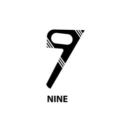 The Number Nine. Shaped Black Numbers. Mathematical Figures.