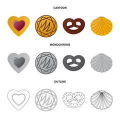 Vector illustration of biscuit and bake icon. Set of biscuit and chocolate vector icon for stock.