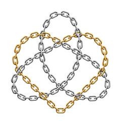 Triquetra with heart made of intersected chains. Trinity love symbol. Vector illustration.