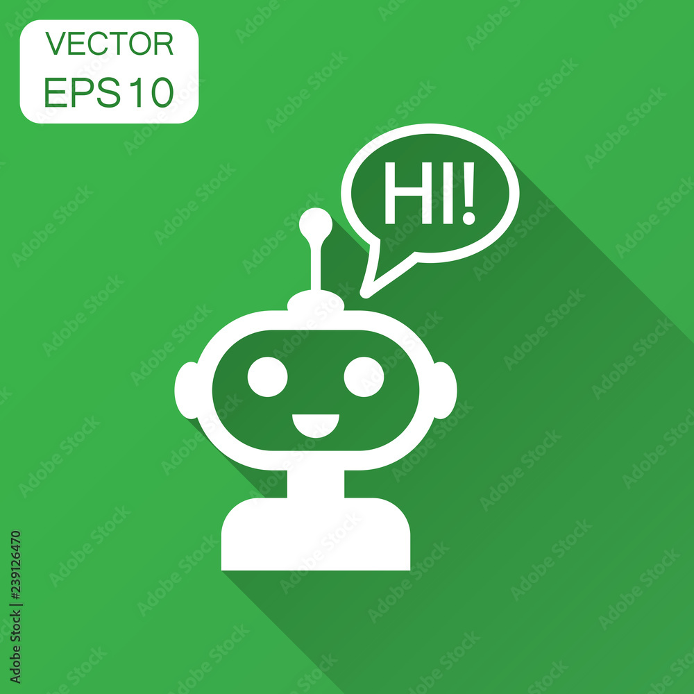 Poster cute robot chatbot icon in flat style. bot operator vector illustration with long shadow. smart chat