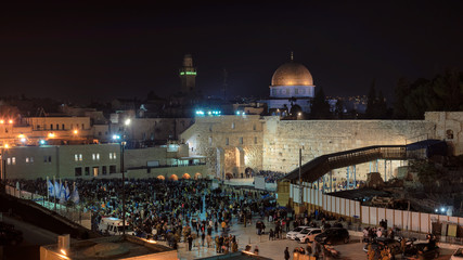 Night View of Temple Mount in the old city of Jerusalem, including the Western Wall, Jerusalem, Israel.
