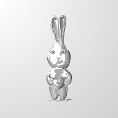 Hare. Cute Cartoon gray Rabbit with heart