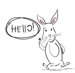 Hare. Cool rabbit with talk bubble and hand drawn speech