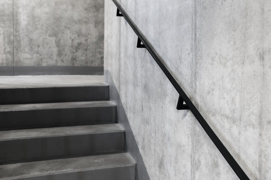 Concrete staircase with banister in modern building, Escape staircase detail