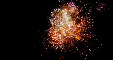 Beautiful fireworks sparkle full on night sky
