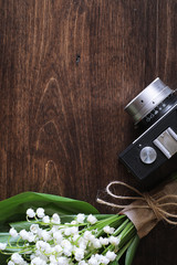Bouquet of lilies of the valley on a table