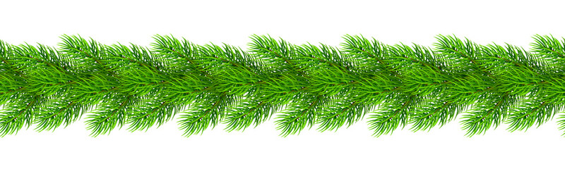 Seamless realistic Christmas borders from fir tree branches. Template for a banner, poster, invitation