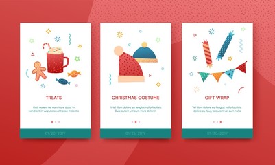 Design winter holidays UI template. Merry Christmas and Happy New year website layout.  Flat Christmas elements icon. Trendy illustration for holiday offer banner.  Concept decoration. Vector