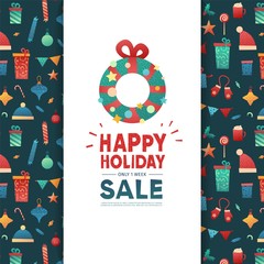 Template design banner for christmas offer. New year layout with christmas wreath decor for holiday winter season sale. Happy holiday background. Vector
