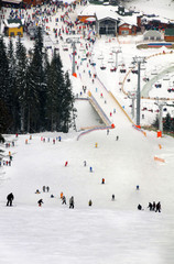 view of skiers from the mountain