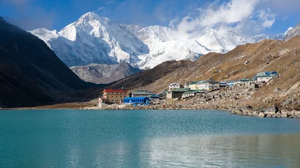 Schapenvacht deken met patroon Cho Oyu Gokyo Lake en Cho Oyu Uitzicht Himalaya-gebergte, Nepal