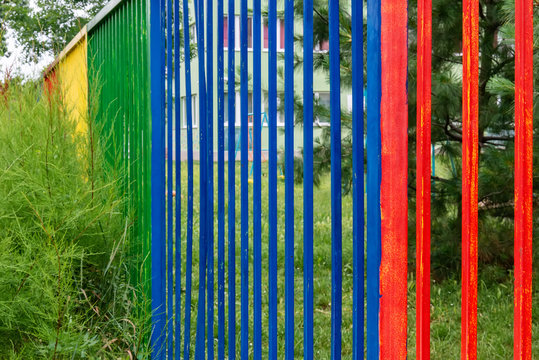 Multicolored fence in a public place