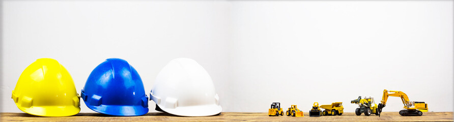 Works safety concept: PPE (Personal Protective Equipment), hard hat or industrial helmet for...