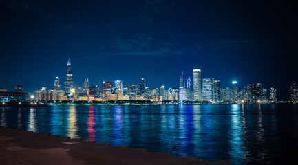 Panoramic View to the Chicago Skyline on the Night, USA