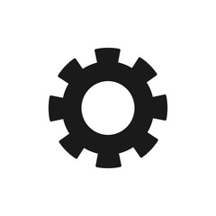 Black isolated icon of cogwheel on white background. Silhouette of gear wheel Flat design. Settings.
